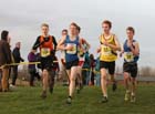 From left to rihgt: No 17 Oliver Watson (Durham City), No 5 Tom Goulding (Birtley), No 35 Liam Emmett (Jarrow) and no 17 Nathan Cox (Morpeth) eventual winner of the under-17 mens North Eastern Cross Country, Champs., Temple Park, South Shields. Photo: David T. Hewitson/Sports for All Pics